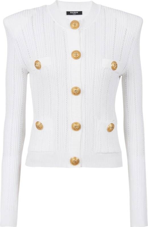 Balmain Knit cardigan with gold buttons Wit Dames