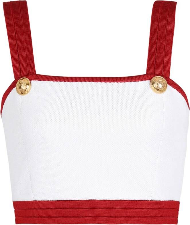 Balmain Gebreide crop top met goudkleurige knopen Rood Dames