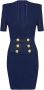 Balmain Marineblauwe Geribbelde Gebreide Mini Jurk Blauw Dames - Thumbnail 1