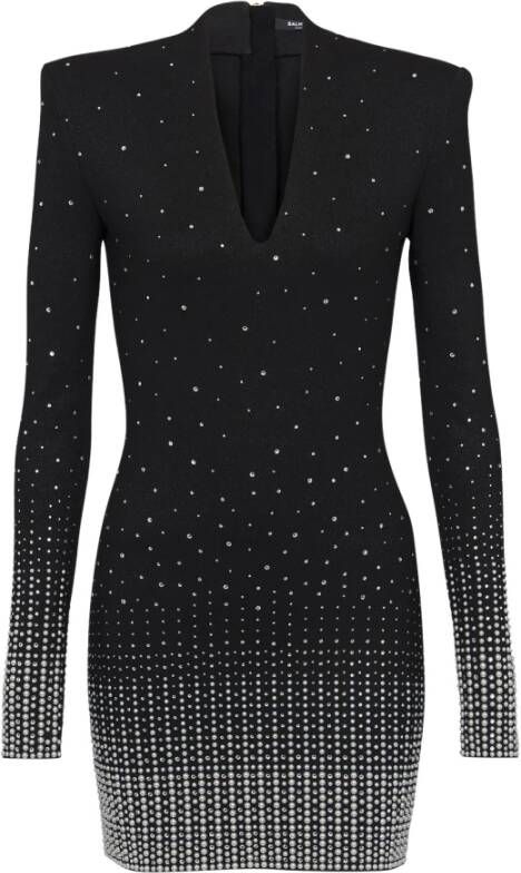 Balmain Gebreide jurk met parel- en kristalborduursel Black Dames