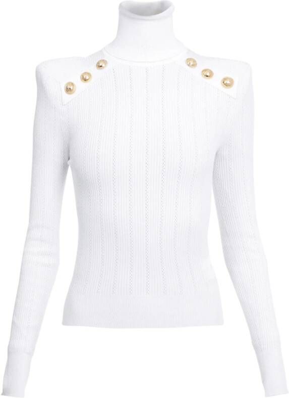 Balmain Knit sweater with gold-tone buttons Wit Dames