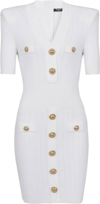 Balmain Knitted dress with buttons Wit Dames