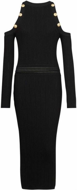 Balmain Midi jurk van gebreide stof Black Dames