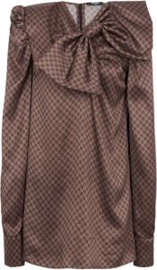 Balmain Korte jurk met grote strik en mini monogramprint Bruin Dames