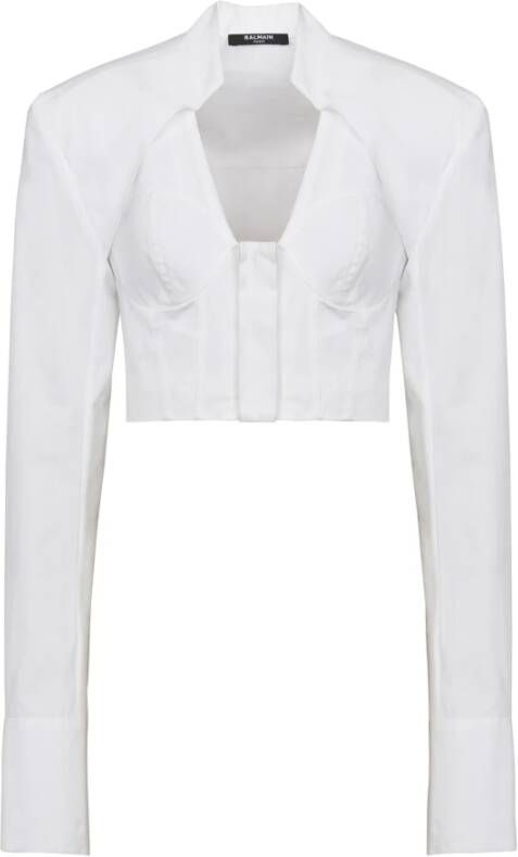 Balmain Korte katoenen overhemd White Dames