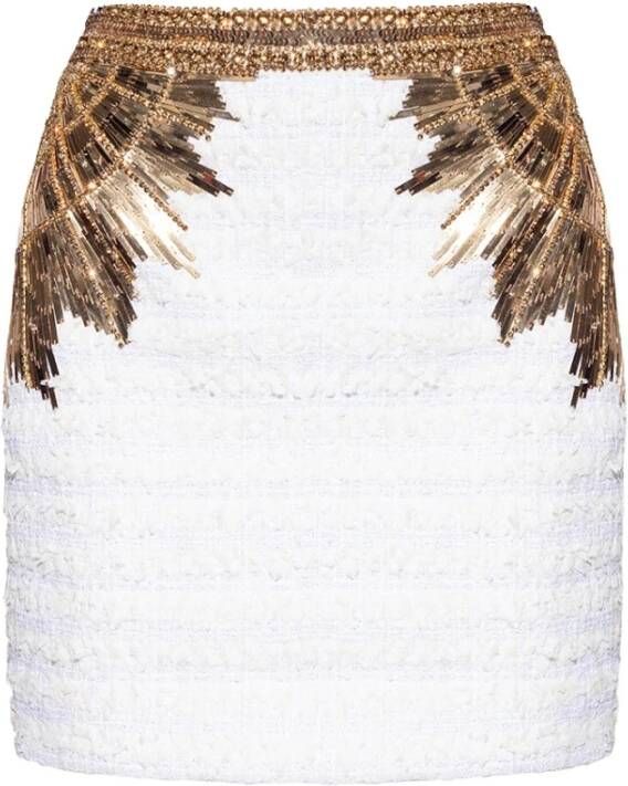 Balmain Embroidered tweed skirt White Dames
