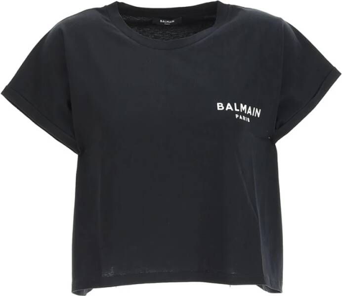 Balmain Korte T-shirt met Flock-detail Zwart Dames