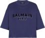 Balmain Kortgeknipt katoenen T-shirt met fluweelachtig metallic logo Purple Dames - Thumbnail 1
