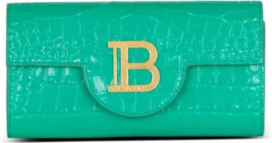 Balmain B-Buzz portemonnee van krokodillenprint leer Green Dames