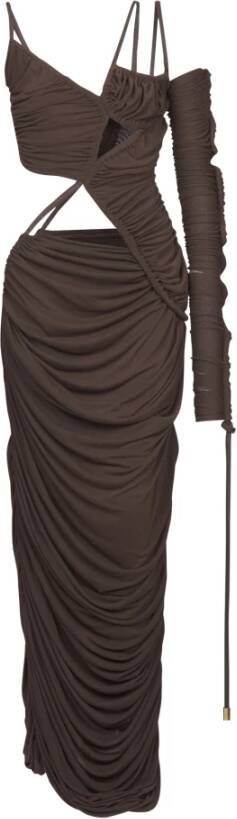 Balmain Asymmetrische lange jurk van gedrapeerd jersey Brown Dames