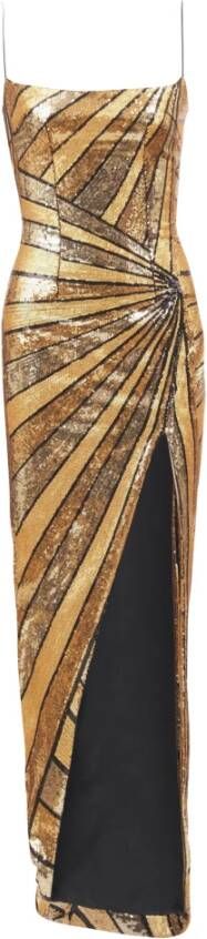 Balmain Lange jurk met pailletten borduursel Geel Dames
