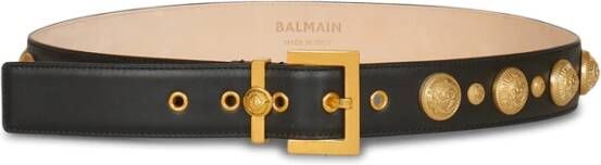 Balmain Leather and gold-tone Coin Belt Zwart Dames