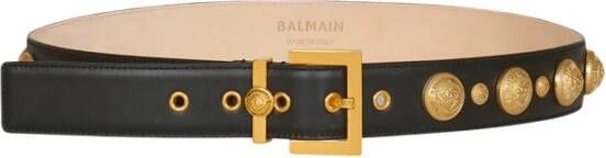 Balmain Leather and gold-tone Coin Belt Zwart Dames