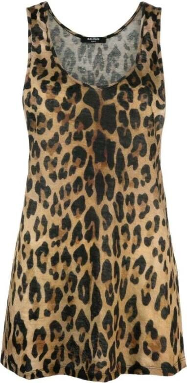 Balmain Top zonder mouwen met luipaardprint Brown Dames