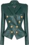 Balmain Leren jasje met 8 knopen en aansnoerbare taille Green Dames - Thumbnail 1