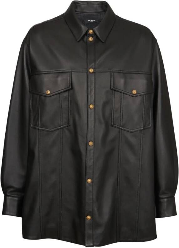 Balmain Leather overshirt Black Heren