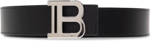 Balmain Zwarte Leren Herenriem met Zilveren B Logo Gesp Zwart Heren