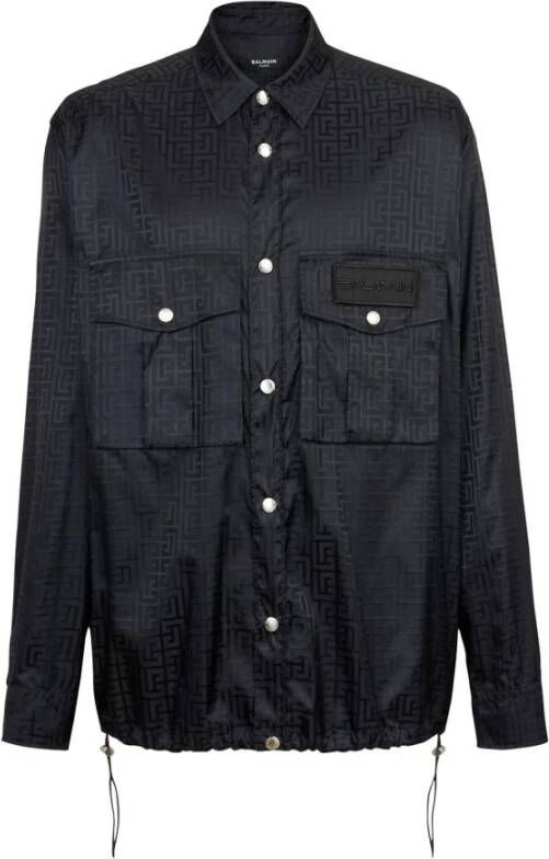Balmain Nylon shirt met monogram Black Heren