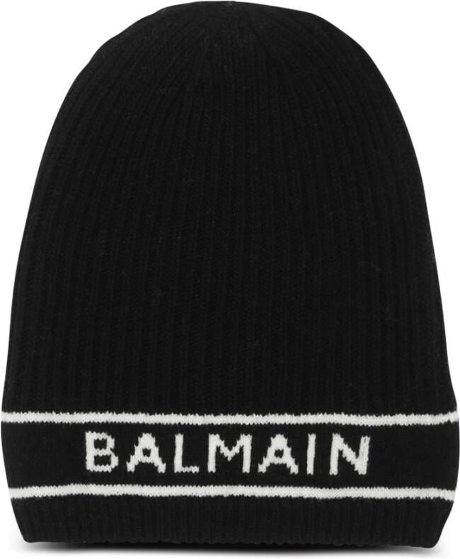 Balmain Logo geborduurde wollen muts Black Dames