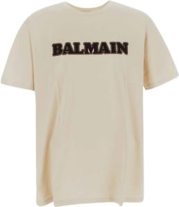 Balmain Logo Katoenen T-shirt Beige Heren