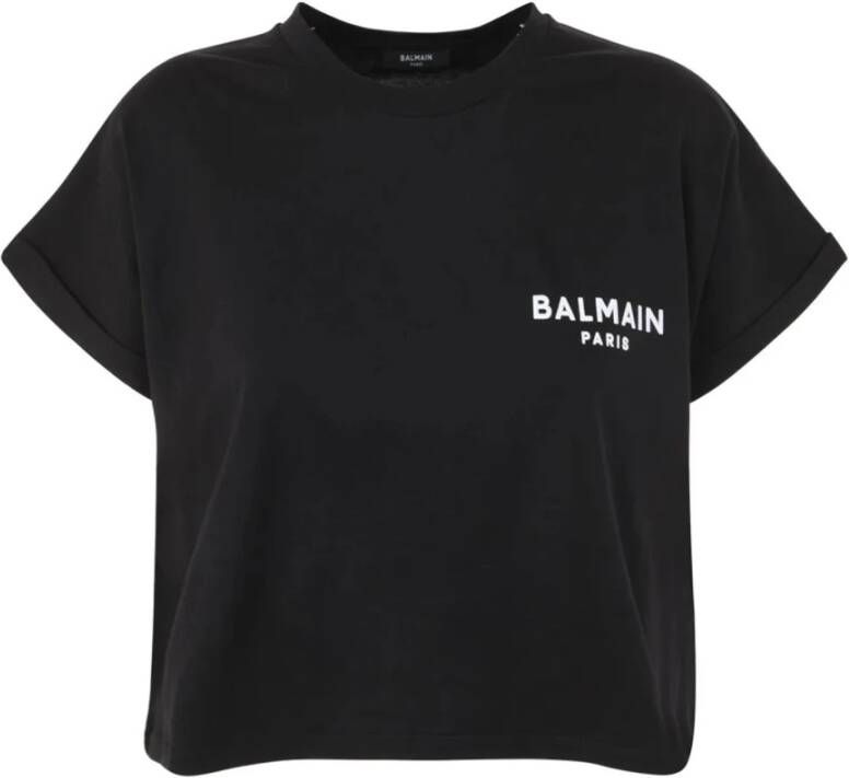 Balmain Zwart Organisch Katoenen Logo T-Shirt Zwart Dames