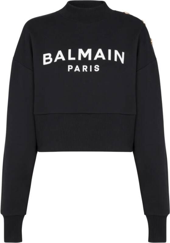 Balmain Logo Print Cropped Sweatshirt Zwart Dames