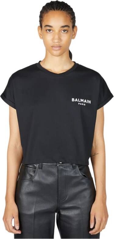 Balmain Logo Print Cropped T-Shirt Zwart Dames