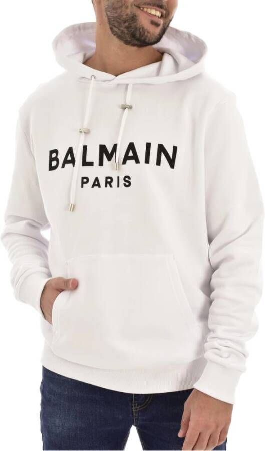 Balmain Logo-Print Hoodie Stijlvol en Comfortabel White Heren