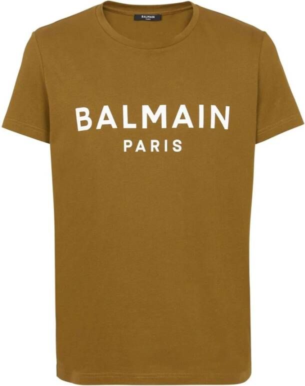 Balmain Logo Print Katoenen T-Shirt Bruin Heren