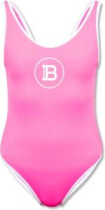 Balmain Logo-Print One-Piece Swimsuit Roze Dames