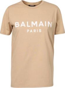 Balmain Logo-print T-shirt Beige Dames