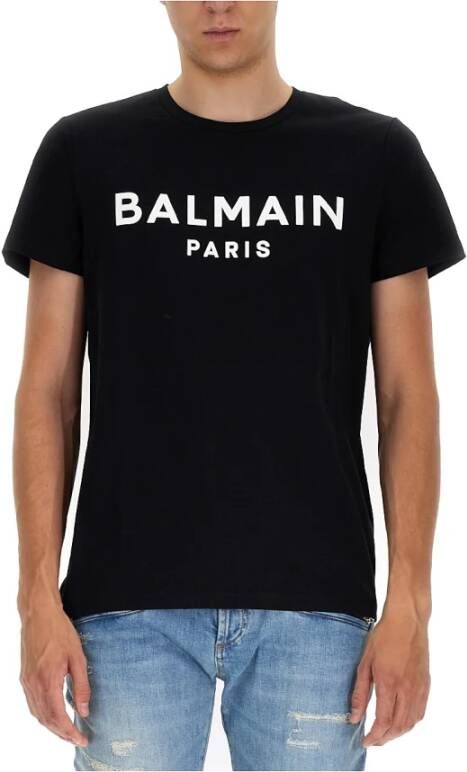 Balmain Logo Print T-Shirt Zwart Heren