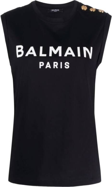 Balmain Logo Print Tank Top Zwart Dames