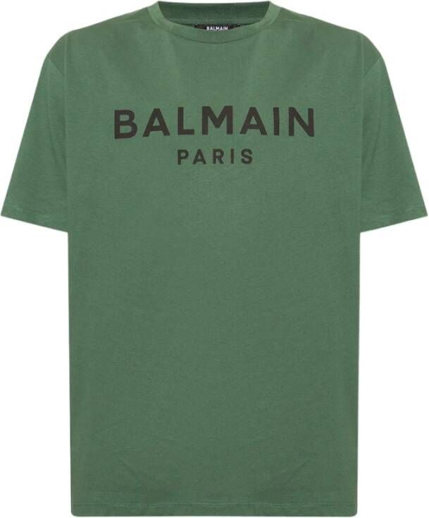 Balmain Katoenen T-shirt met logoprint Green Heren