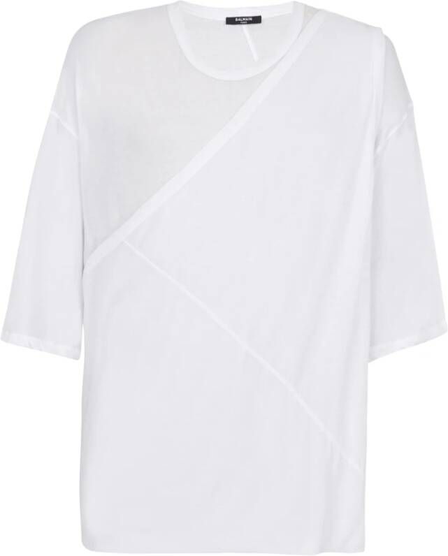 Balmain Lange dubbele dikte katoenen T-shirt White Heren