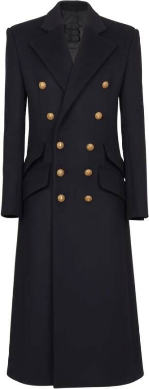 Balmain Long military-style coat Blauw Heren