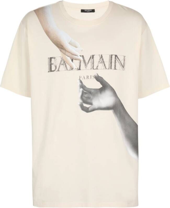 Balmain Loszittend standbeeld T-shirt White Heren