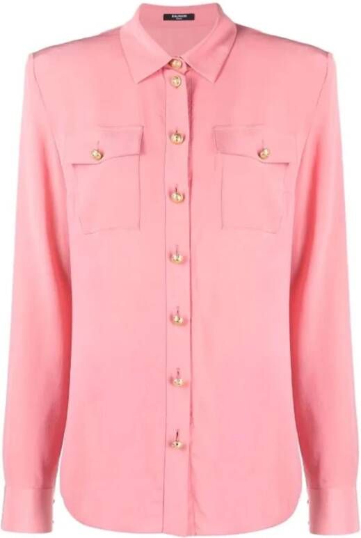 Balmain Luxe Crepe de Chine Shirt Roze Dames