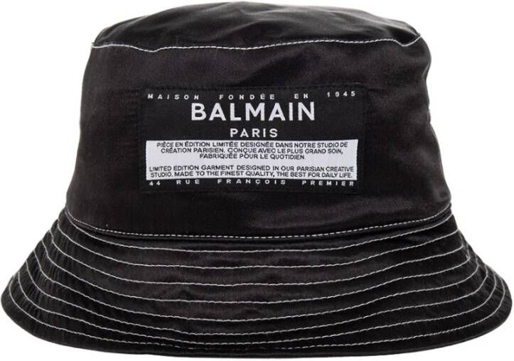 Balmain Luxe Zijden Bucket Hoed met Logo Zwart Heren