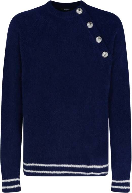 Balmain Marineblauwe Trui met Knoopdetail Blauw Heren