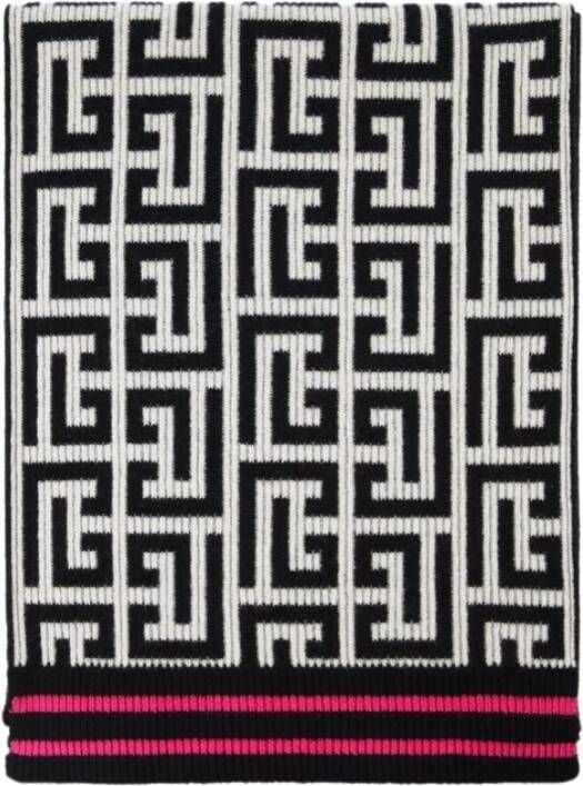Balmain Maxi monogram sjaal in zwart witte wol kasjmier Zwart Dames