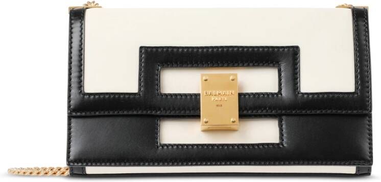 Balmain Medium-sized black and white leather 1945 Heritage bag Wit Dames