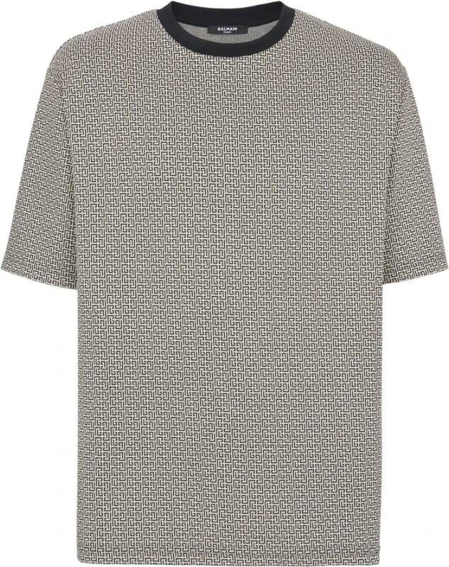 Balmain Mini monogrammed jacquard T-shirt Zwart Heren
