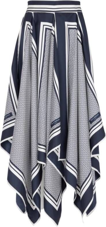 Balmain Monogram-printed scarf skirt Blauw Dames