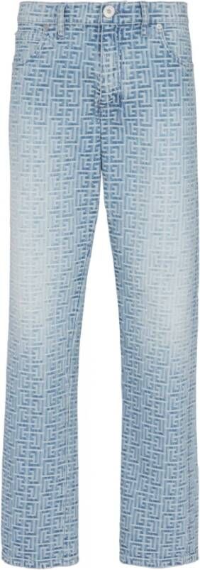 Balmain Monogram jacquard denim jeans Blauw Heren