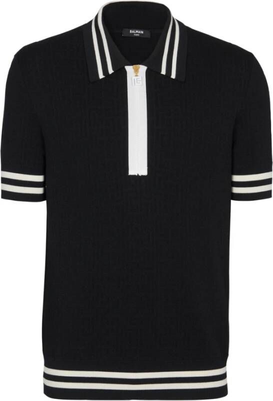 Balmain Monogrammed jacquard polo shirt Zwart Heren