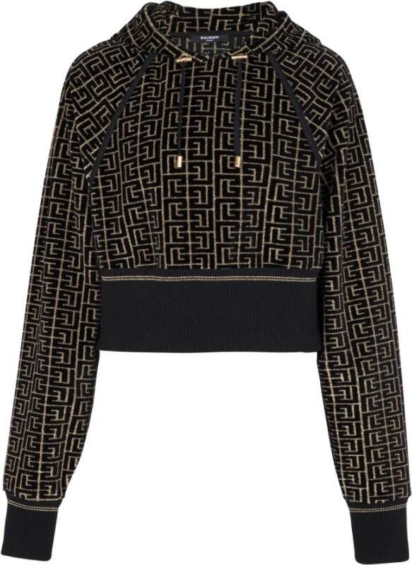 Balmain Gemonogrammeerde cropped katoenen sweatshirt Black Dames