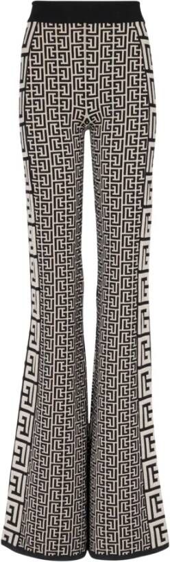 Balmain Gebreide broek met uitlopende pijpen en monogram Black Dames
