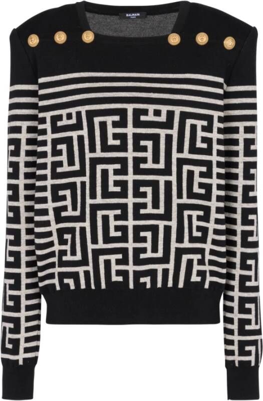 Balmain Monogrammed striped wool sweater Zwart Dames