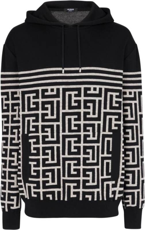 Balmain Monogrammed striped wool sweater Zwart Heren